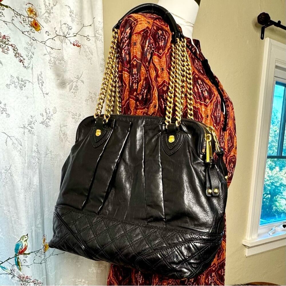 Marc Jacobs DASH Leather Shoulder Satchel Bag Purse Chain Black Large 14”